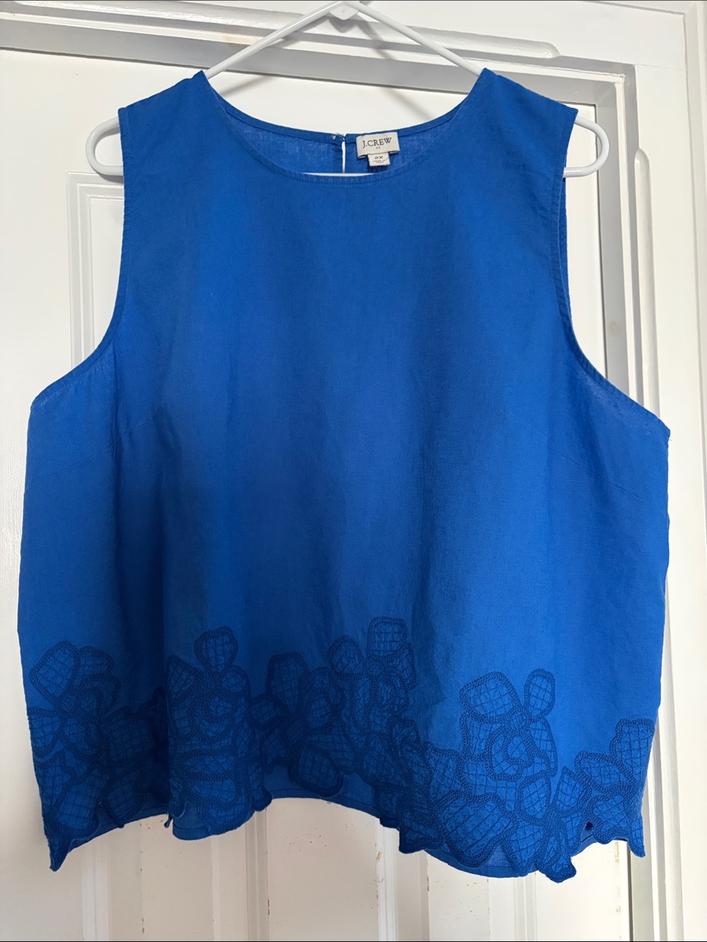 J. Crew Bright Blue Sleeveless Embroidered-Hem Tank